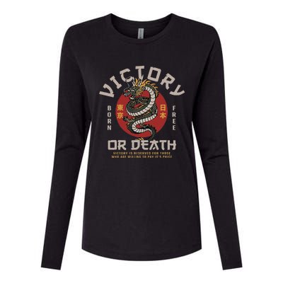 Japanese Dragon Victory Or Death Born Free Womens Cotton Relaxed Long Sleeve T-Shirt