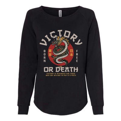 Japanese Dragon Victory Or Death Born Free Womens California Wash Sweatshirt