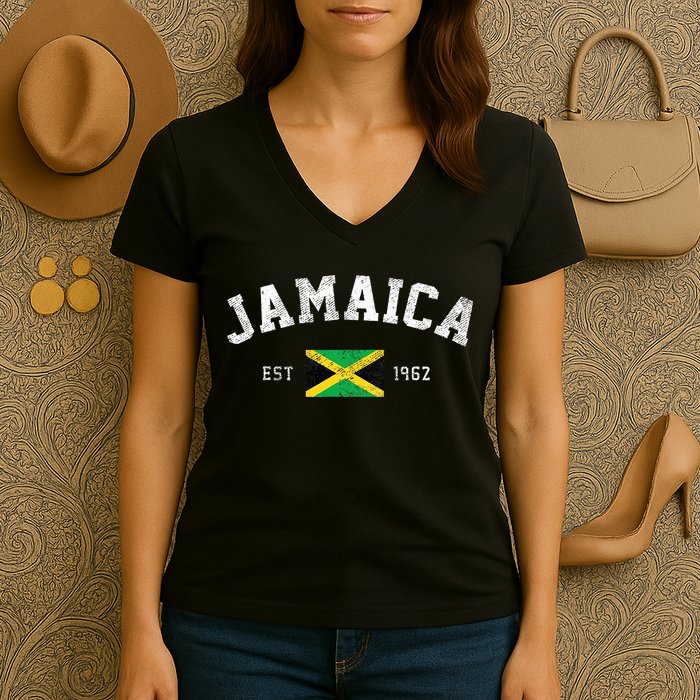 Jamaica Est. 1962 Jamaican Flag Independence Day Women's V-Neck T-Shirt