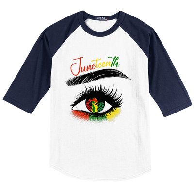 Juneteenth Eye African American Women Black History Pride Baseball Sleeve Shirt