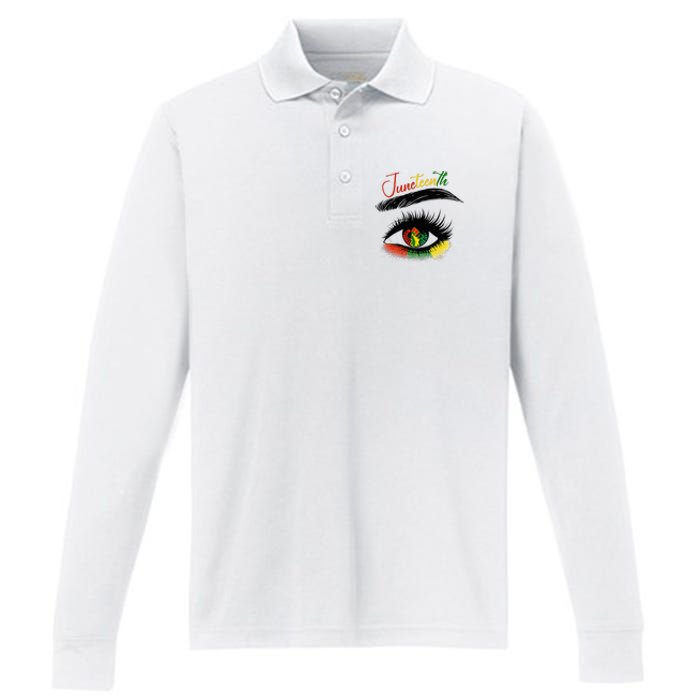 Juneteenth Eye African American Women Black History Pride Performance Long Sleeve Polo