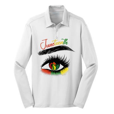 Juneteenth Eye African American Women Black History Pride Silk Touch Performance Long Sleeve Polo