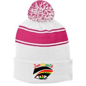 Juneteenth Eye African American Wo Black History Pride  Stripe Pom Pom Beanie