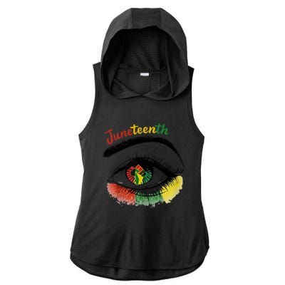 Juneteenth Eye African American Women Black History Pride Gift Ladies PosiCharge Tri-Blend Wicking Draft Hoodie Tank