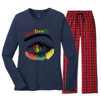 Juneteenth Eye African American Women Black History Pride Gift Women's Long Sleeve Flannel Pajama Set 