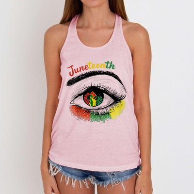 Juneteenth Eye African American Women Black History Pride Gift Women's Knotted Racerback Tank