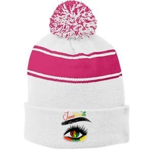 Juneteenth Eye African American Women Black History Pride Stripe Pom Pom Beanie