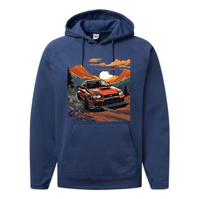 Jdm Evo Car Drift Mountain Racing Car Lover Graphic Gift Performance Fleece Hoodie