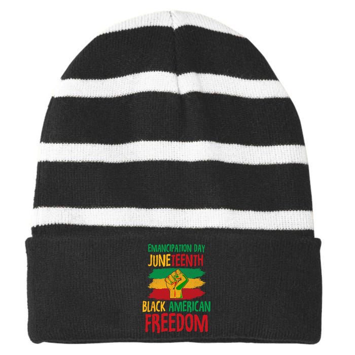 Juneteenth Emancipation Day Black American Freedom Striped Beanie with Solid Band