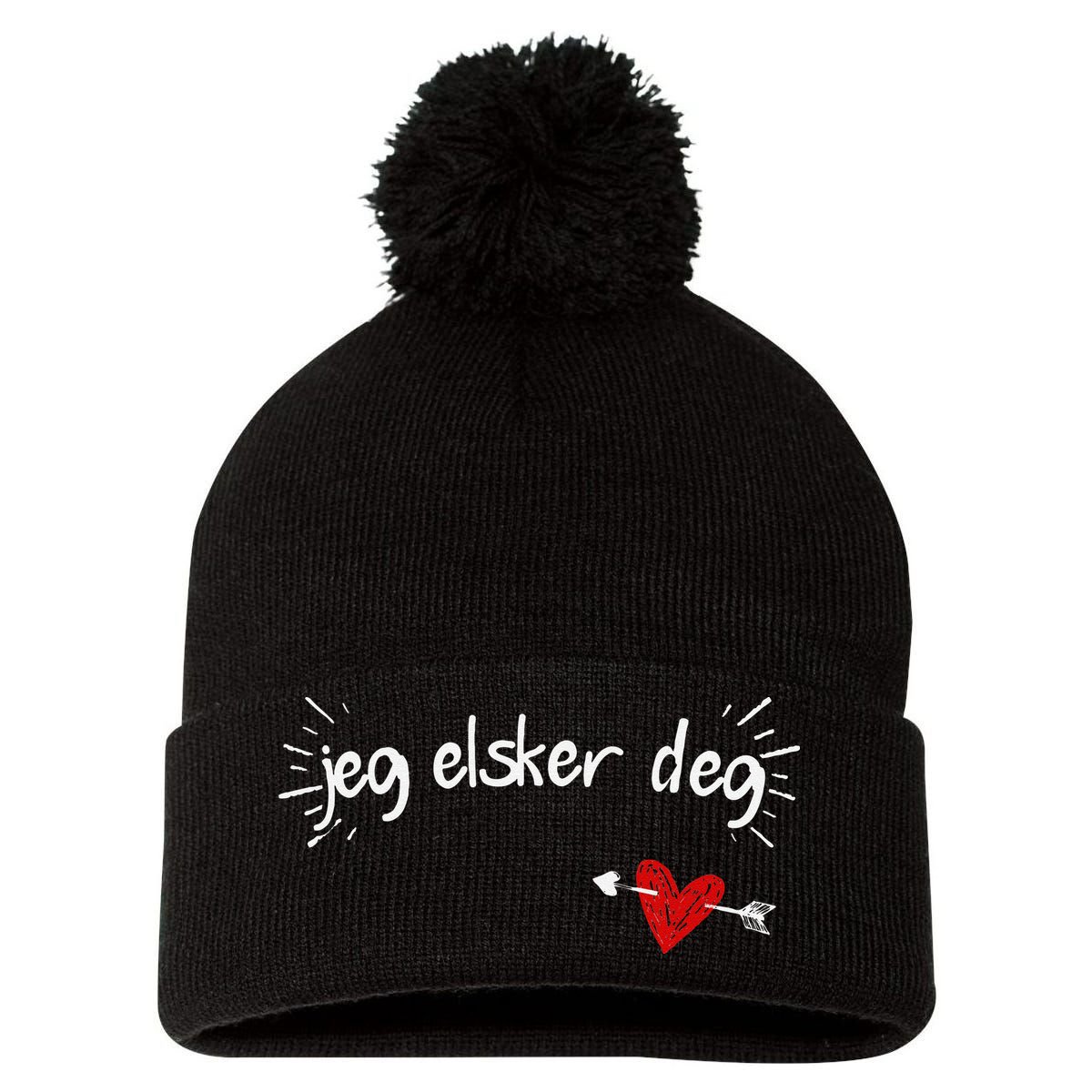 Jeg Elsker Deg I Love You In Norwegian Pom Pom 12in Knit Beanie