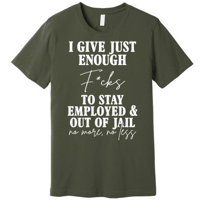 Just Enough Fucks To Stay Employed Out Of Jail Funny Premium T-Shirt