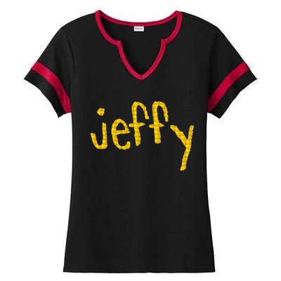 Jeffy Gold Logo Ladies Halftime Notch Neck Tee