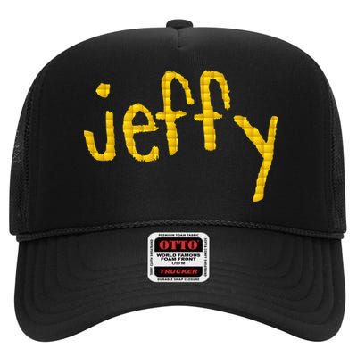 Jeffy Gold Logo High Crown Mesh Back Trucker Hat