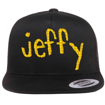 Jeffy Gold Logo Flat Bill Trucker Hat