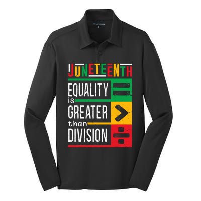 Juneteenth Equality Is Greater Than Division Afro Silk Touch Performance Long Sleeve Polo