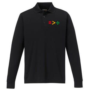 Juneteenth Equality Is Greater Than Division Afro Performance Long Sleeve Polo