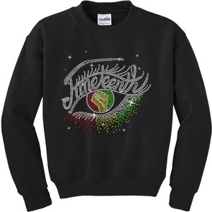 Juneteenth Eyes Rhinestone Melanin Black  Queen Afro Kids Sweatshirt