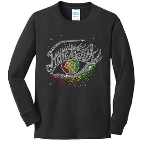 Juneteenth Eyes Rhinestone Melanin Black  Queen Afro Kids Long Sleeve Shirt