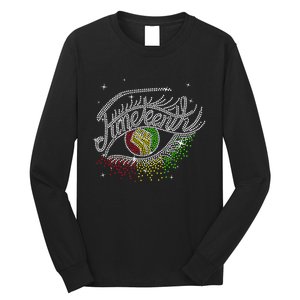 Juneteenth Eyes Rhinestone Black Wo Queen Afro Black Long Sleeve Shirt