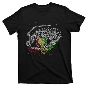 Juneteenth Eyes Rhinestone Black Wo Queen Afro Black T-Shirt