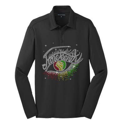 Juneteenth Eyes Rhinestone Black Wo Queen Afro Black Silk Touch Performance Long Sleeve Polo