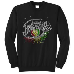 Juneteenth Eyes Rhinestone Black Wo Queen Afro Black Tall Sweatshirt