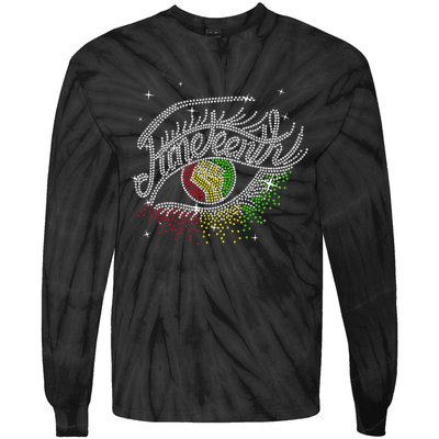 Juneteenth Eyes Rhinestone Black Wo Queen Afro Black Tie-Dye Long Sleeve Shirt