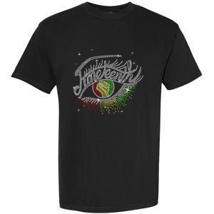 Juneteenth Eyes Rhinestone Black Women Queen Afro Black Garment-Dyed Heavyweight T-Shirt