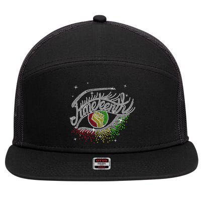 Juneteenth Eyes Rhinestone Black Women Queen Afro Black 7 Panel Mesh Trucker Snapback Hat