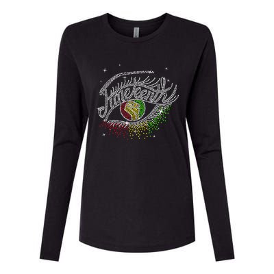 Juneteenth Eyes Rhinestone Black Women Queen Afro Black Womens Cotton Relaxed Long Sleeve T-Shirt