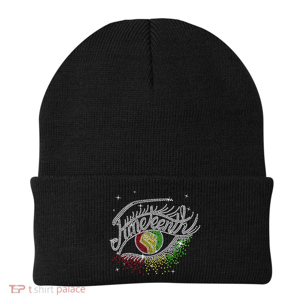 Juneteenth Eyes Rhinestone Black Women Queen Afro Black Beanie