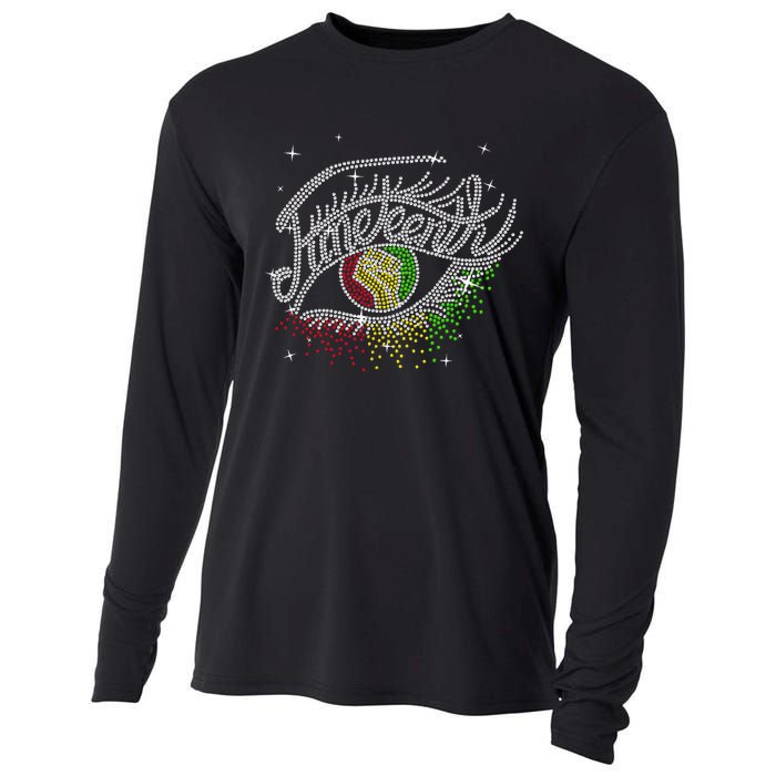 Juneteenth Eyes Rhinestone Black Women Queen Afro Black Cooling Performance Long Sleeve Crew