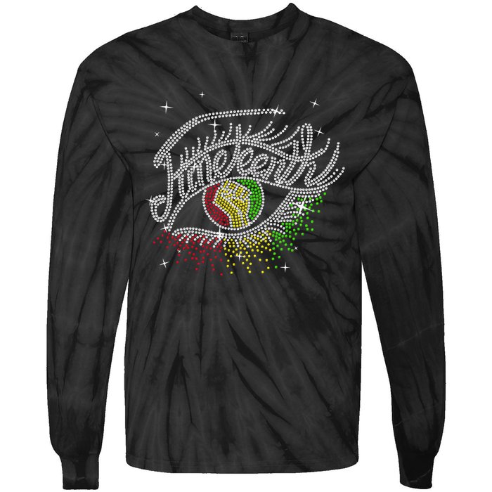 Juneteenth Eyes Rhinestone Black Women Queen Afro Black Tie-Dye Long Sleeve Shirt