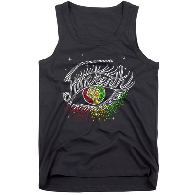 Juneteenth Eyes Rhinestone Black Women Queen Afro Black Tank Top