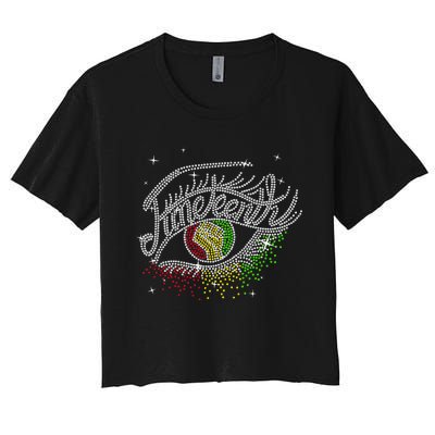 Juneteenth Eyes Rhinestone Black Women Queen Afro Black Women's Crop Top Tee