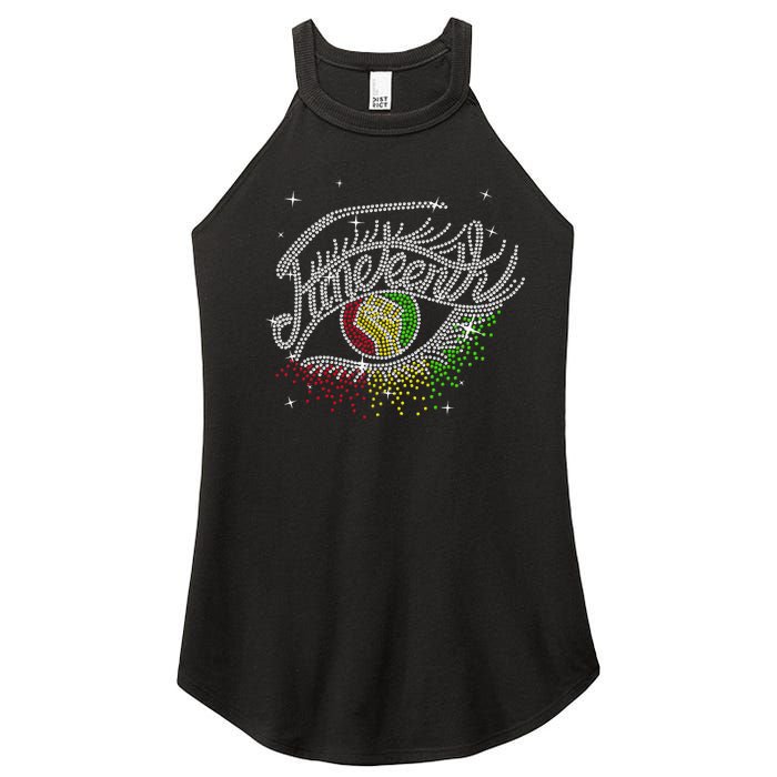 Juneteenth Eyes Rhinestone Black Women Queen Afro Black Women’s Perfect Tri Rocker Tank