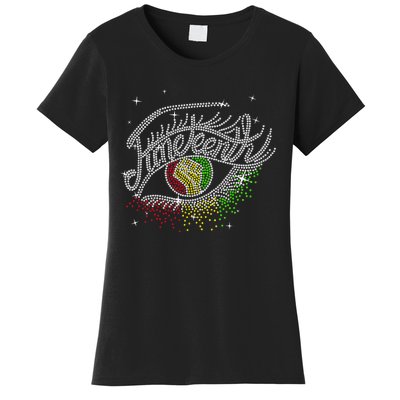 Juneteenth Eyes Rhinestone Black Women Queen Afro Black Women's T-Shirt