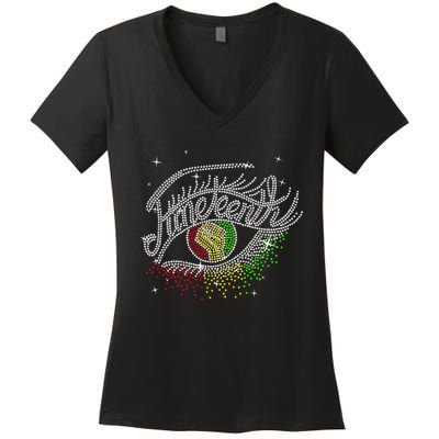 Juneteenth Eyes Rhinestone Black Women Queen Afro Black Women's V-Neck T-Shirt