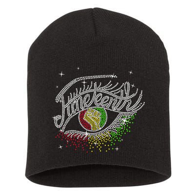 Juneteenth Eyes Rhinestone Black Women Queen Afro Black Short Acrylic Beanie