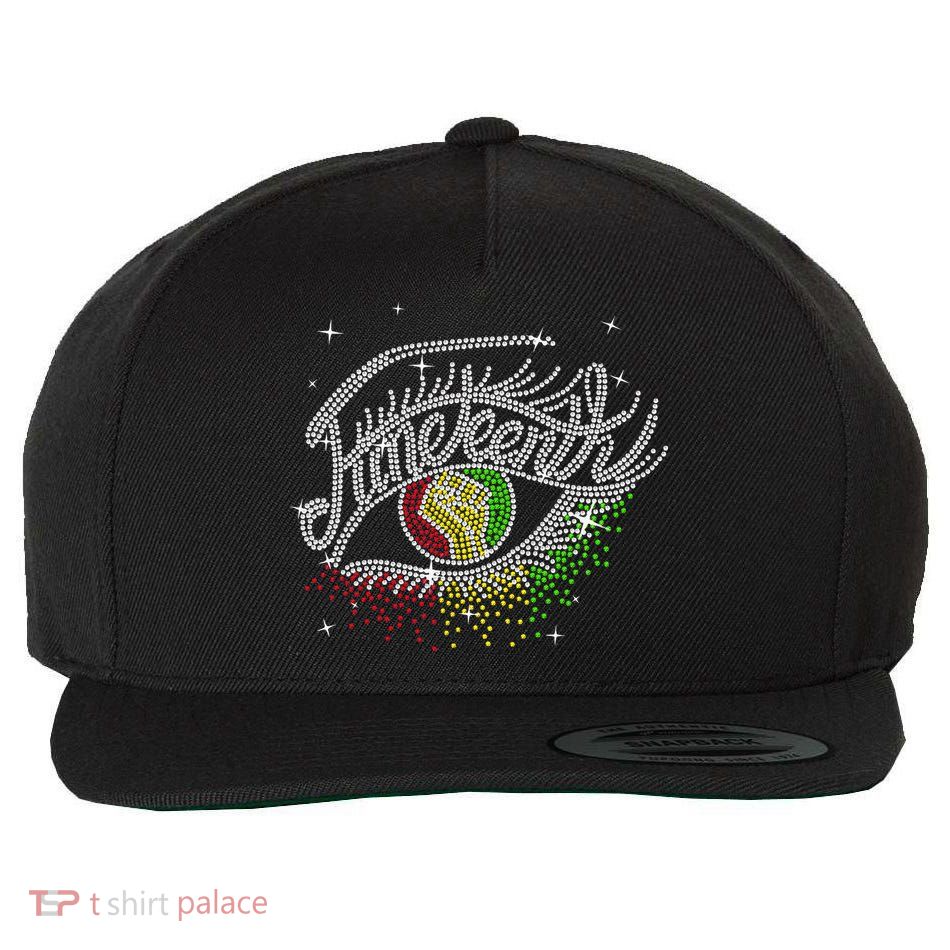 Juneteenth Eyes Rhinestone Black Women Queen Afro Black Wool Snapback Cap
