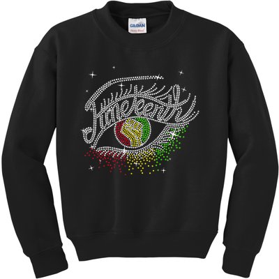 Juneteenth Eyes Rhinestone Black Queen Afro Black Girl Kids Sweatshirt