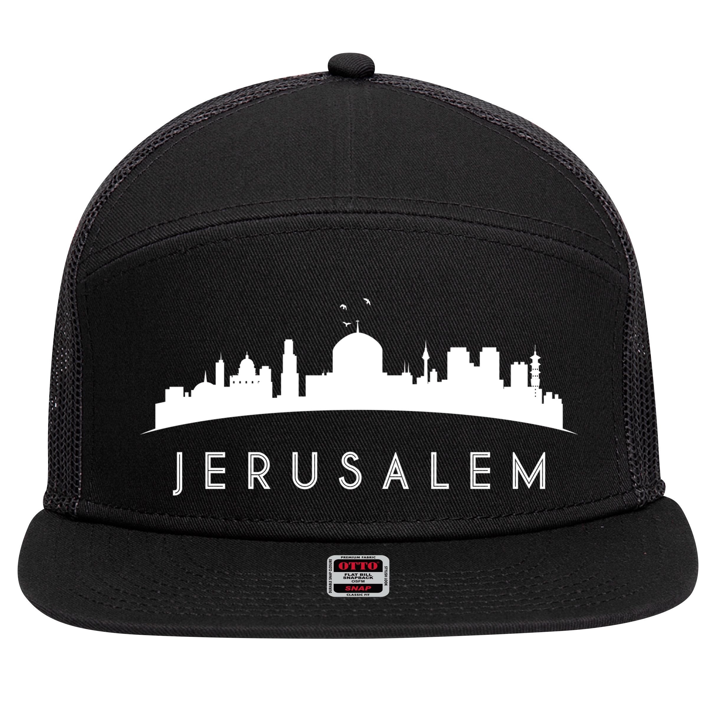 Jerusalem Skyline 7 Panel Mesh Trucker Snapback Hat