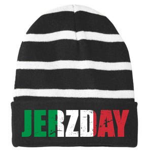 Jerzday Italian Party Logo Striped Beanie with Solid Band