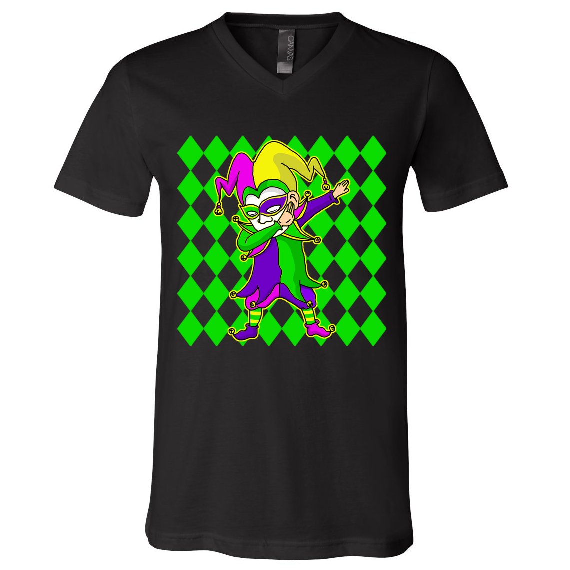 Jester Dabbing Mardi Gras V-Neck T-Shirt