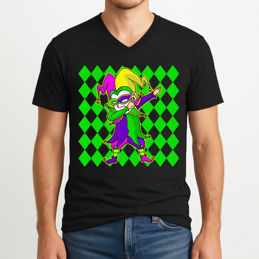 Jester Dabbing Mardi Gras V-Neck T-Shirt