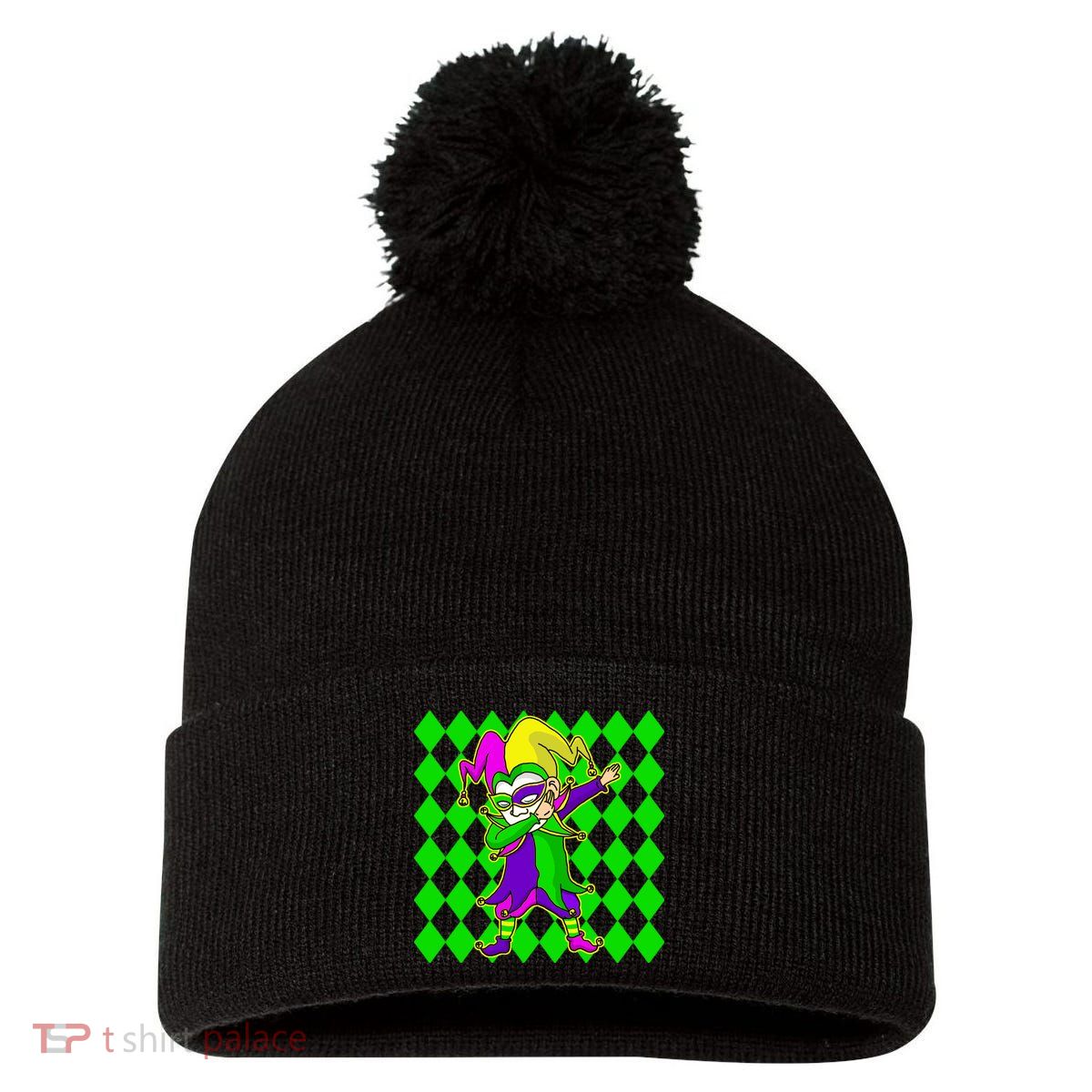 Jester Dabbing Mardi Gras Pom Pom 12in Knit Beanie