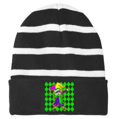 Jester Dabbing Mardi Gras Striped Beanie with Solid Band