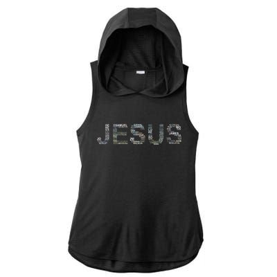 Jesus - Power is in the Name Word Mashup Ladies PosiCharge Tri-Blend Wicking Draft Hoodie Tank