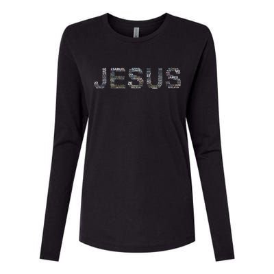 Jesus - Power is in the Name Word Mashup Womens Cotton Relaxed Long Sleeve T-Shirt