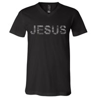 Jesus - Power is in the Name Word Mashup V-Neck T-Shirt